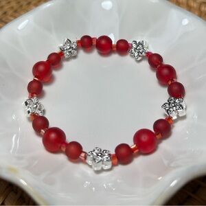 Red Beaded Bracelet with Silver Accents